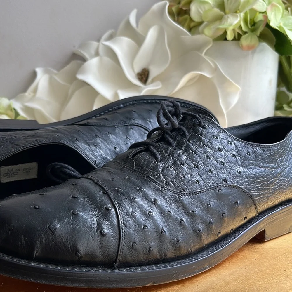 EXOTIC Genuine Ostrich Max Leather USA Cap Toe Oxfords in Black